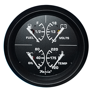 Faria 4' 4-in-1 Multifunction Gauge - Voltmeter (10-16) Fuel Level - Oil PSI (80 PSI) - Water Temp (100-250F)