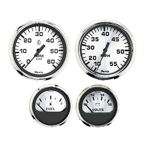 Faria Spun Silver Box Set of 4 Gauges f/Outboard Engines - Speedometer, Tach, Voltmeter & Fuel Level