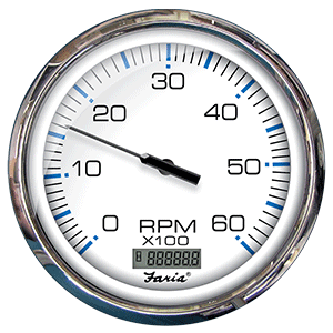 Faria 5' Tachometer w/Digital Hourmeter (6000 RPM) Gas (Inboard) Chesapeake White w/Stainless Steel Bezel