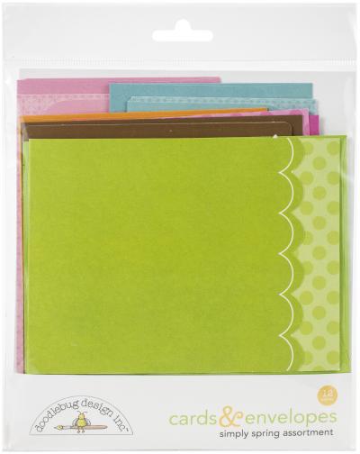 Doodlebug Cards & Envelopes 12/Pkg-Simply Spring, 6 Cards/6 Envelopes