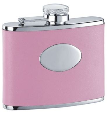 Visol Candy Pink Leather Stainless Steel 4oz Hip Flask