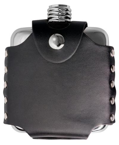 Visol Stud Stainless Steel 4oz Hip Flask with Black Leather Wrap