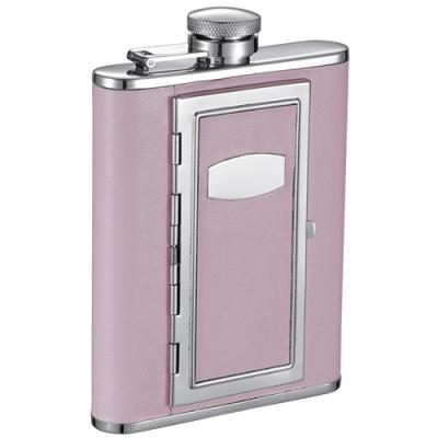 Visol Fiore Leatherette Hip Flask with Built-In Cigarette Case - 6 oz