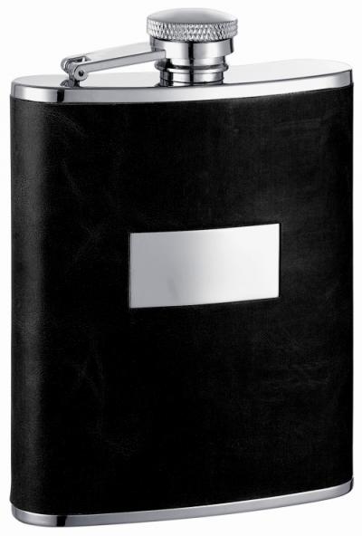 Visol Ontario Black Genuine Leather Hip Flask - 6 oz