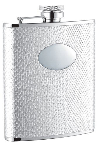 Visol Brilliance White Snakeskin Hip Flask - 6 oz