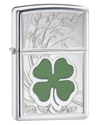 Zippo Four Leaf Clover High Polish Chrome Lighter