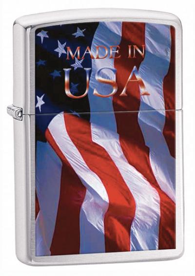 Zippo Made in USA Flag Brushed Chrome Lighter