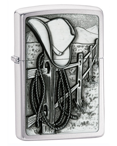 Zippo Cowboy Emblem Brushed Chrome Lighter