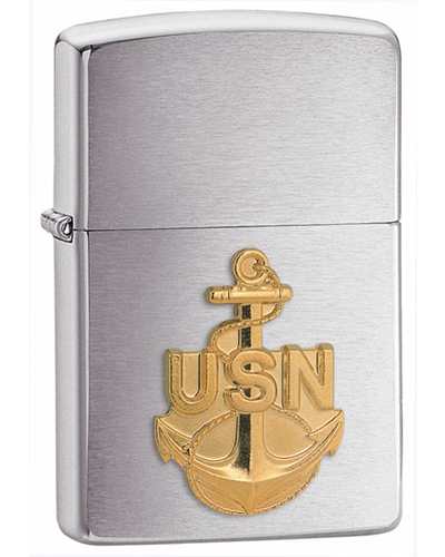 Zippo Navy Anchor Emblem Brushed Chrome Lighter
