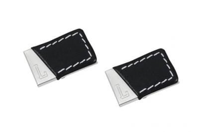 Visol Amor Stainless Steel and Black Leather Cufflinks