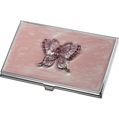 Charlotte  Pink Butterfly with Pink Crystals Business Card Case