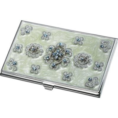 Carmela Light Green Marble and Blue Crystals Business Card Case
