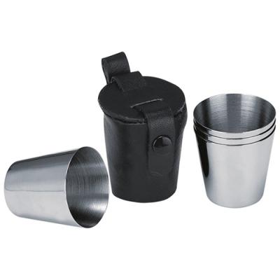 Visol 4 Stainless Steel Shot Cups with Leather Carrying Case