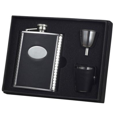 Visol Tux Ribbed Design Leather 6oz Deluxe Flask Gift Set