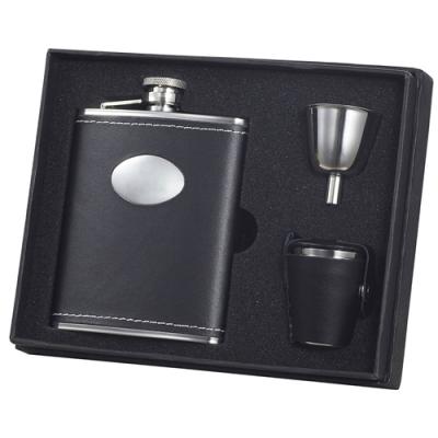 Visol Eclipse Black Leather 6oz Flask Gift Set
