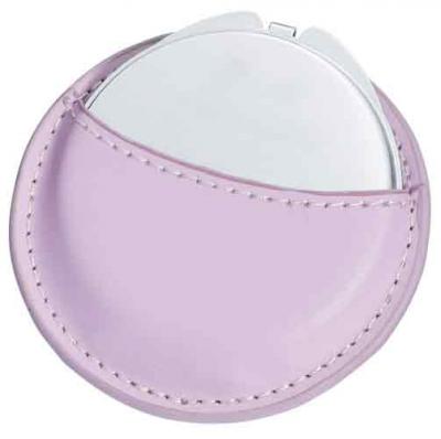 Visol Pond Stainless Steel Compact Mirror with Pink Leather Pouch