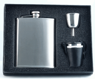Visol Derek Silver Deluxe Hip Flask Gift Set - 6 oz
