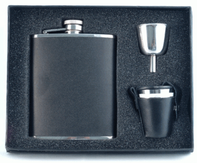 Visol Ano Leather Deluxe Hip Flask Gift Set - 6 oz