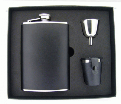 Visol Ano Black Leather 8oz Deluxe Flask Gift Set