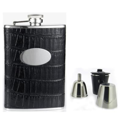 Visol Fantastique Black Crocodile Leatherette  Deluxe Hip Flask Gift Set - 8 oz