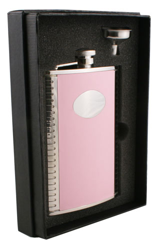 Visol Supermodel Pink Leather Hip Flask Gift Set - 8 oz