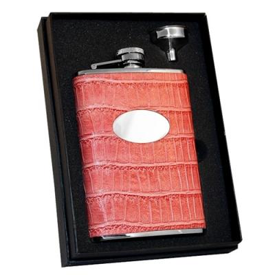 Visol Merveilleux Pink Crocodile Leatherette  Hip Flask Gift Set - 8 oz