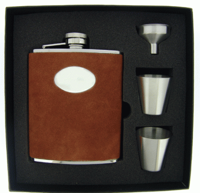 Visol Hunt Brown Leather Deluxe Hip Flask Gift Set - 6 oz