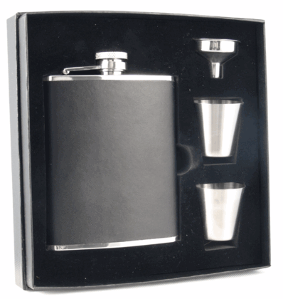 Visol Ano Black Leather 6oz Deluxe Flask Gift Set
