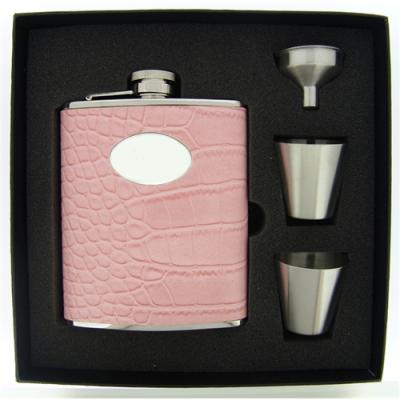 Visol Annabella Light Pink Snake-Skin Leatherette Deluxe Hip Flask Gift Set - 6 oz