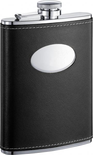 Visol Damien Black Leather Stainless Steel 8oz Liquor Flask