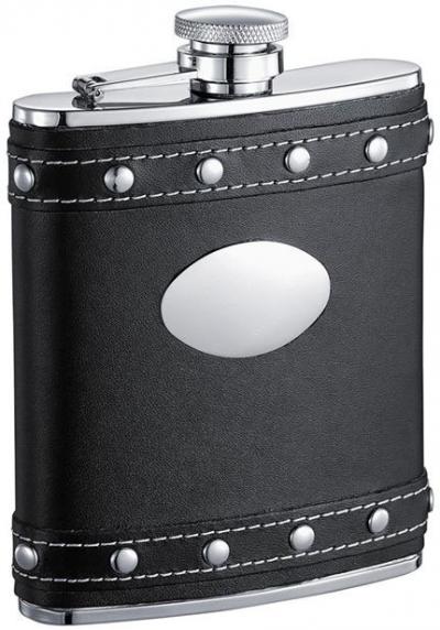 Visol Rocker Black Leather Liquor Flask With Studs - 6oz