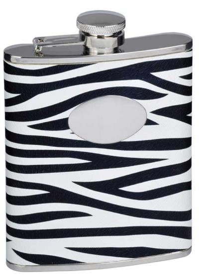 Visol Zebra Black & White Leather Stainless Steel Liquor Flask - 6oz