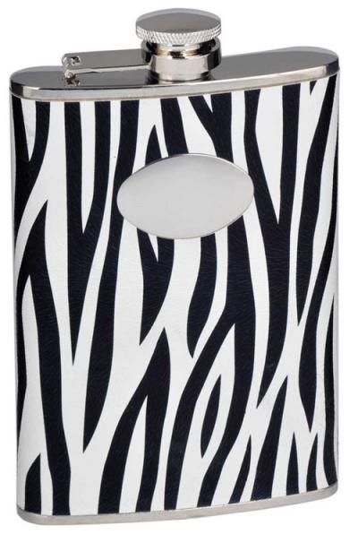 Visol Zebra Black & White Leather Stainless Steel Flask - 8oz