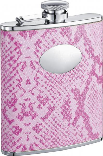 Visol Rosy Boa Pink Snakeskin Leather Stainless Steel Hip Flask - 6oz