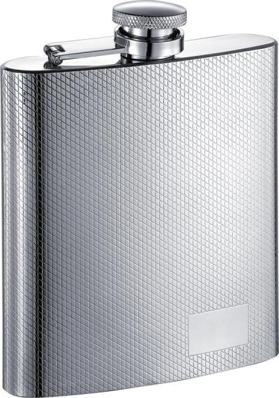 Visol Diagonal Etched Pattern Stainless Steel Hip Flask - 6oz