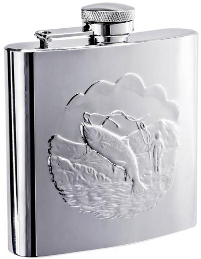 Visol Fisherman Embossed Polished Stainless Steel Flask - 6 oz