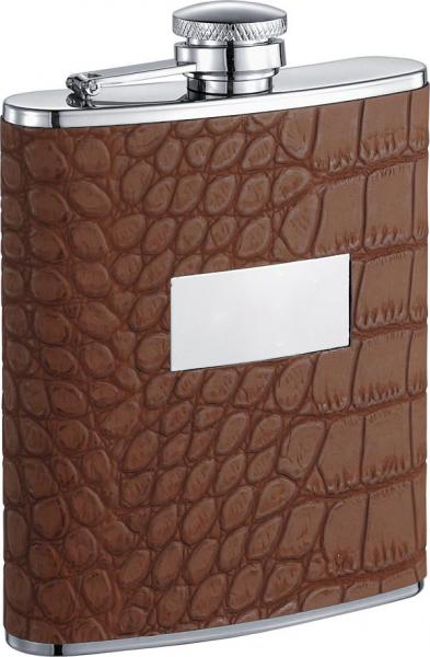 Visol Zimmer Brown Crocodile Leatherette Liquor Flask - 6oz