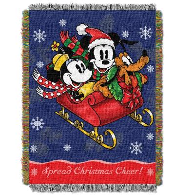 Mickeys Sleigh Ride Licensed Holiday 48'x 60' Woven Tapestry Throw  by The Northwest Company