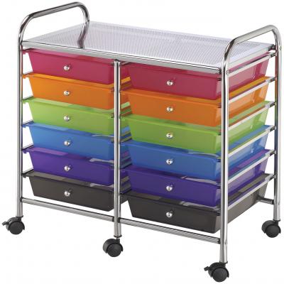 Double Storage Cart W/12 Drawers-25.5''X26''X15.5'' Multicolor