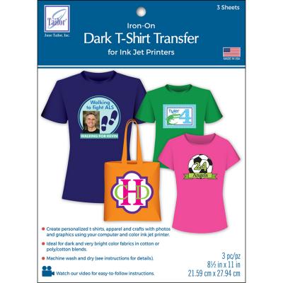June Tailor Iron-On Ink Jet Transfer Sheets 8.5'X11' 3/Pkg-Dark T-Shirt