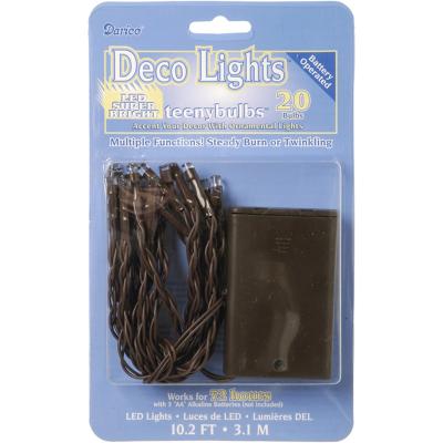 Deco Lights Battery Operated Teeny Bulbs - 20 Bulbs-Clear Lights, Brown Cord
