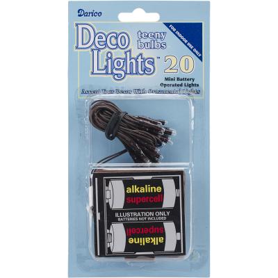 Deco Lights Battery Operated Teeny Bulbs - 20 Bulbs-White Lights, Brown Cord