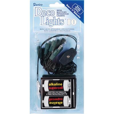 Deco Lights Battery Operated Mini Lights - 10 Bulbs-Clear Lights/Green Cord