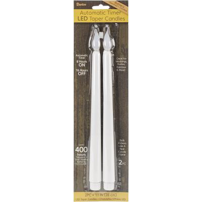 Battery Operated LED Taper Candles W/Timer 11' 2/Pkg-White