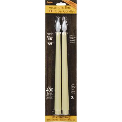 Battery Operated LED Taper Candles W/Timer 11' 2/Pkg-Ivory