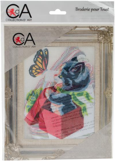 Collection DArt Stamped Needlepoint Kit 20X25cm-Kitten And Butterfly