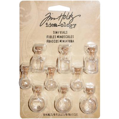 Idea-Ology Tiny Corked Glass Vials 9/Pkg-Assorted Clear Shapes 1'X.25'