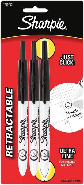 Sharpie Ultra Fine Point Retractable Permanent Markers 3/Pkg-Black