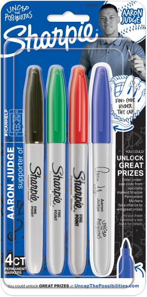 Sharpie Special Edition Fine Point Permanent Markers 4/Pkg-Red, Blue, Black & Green - Aaron Judge