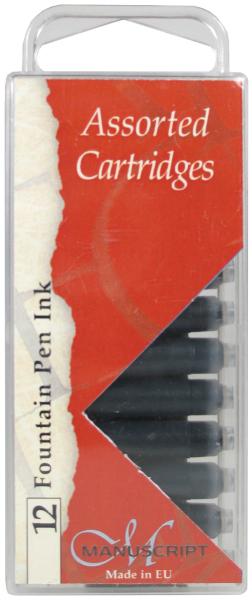 Manuscript Fountain Pen Ink Cartridges 12/Pkg-Black, Blue & Sepia